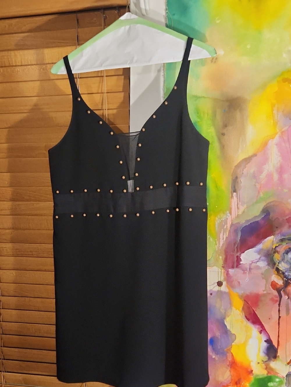 cinq a sept Black Mini Dress with Gold Studs